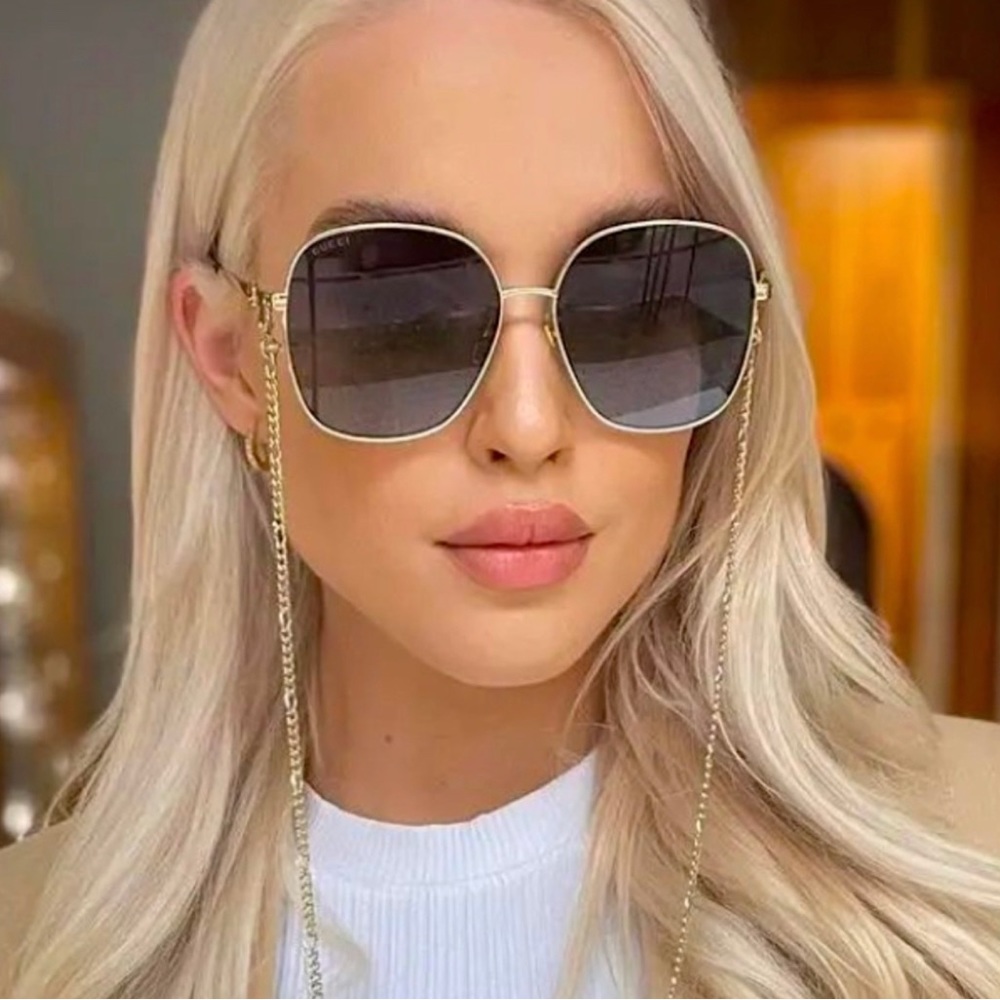 NEW GUCCI GG1089SA 001 WOMEN SUNGLASSES GUCCI GG1089SA GOLD + GOLD CHAIN
